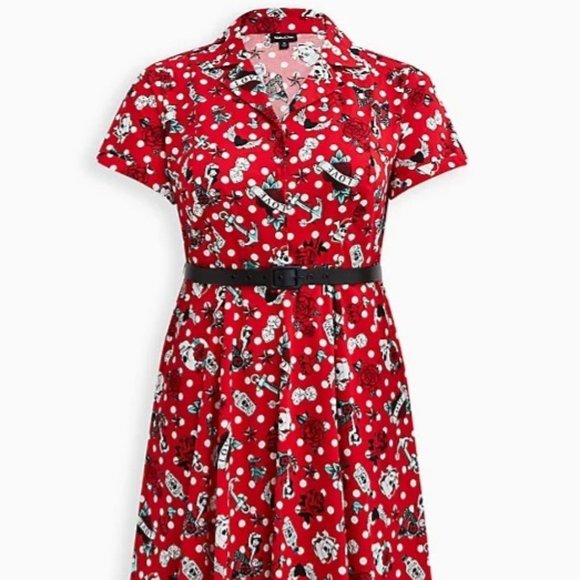 MIDI POPLIN COLLARED SWING DRESS - Picture 1 of 6
